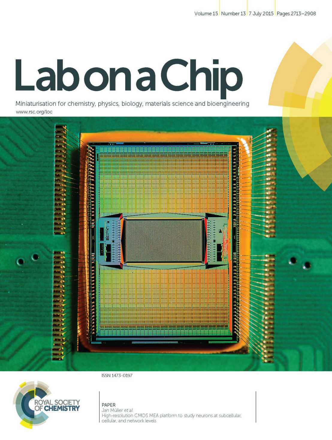 Enlarged view: CMOS chip photo on Lab on a Chip title