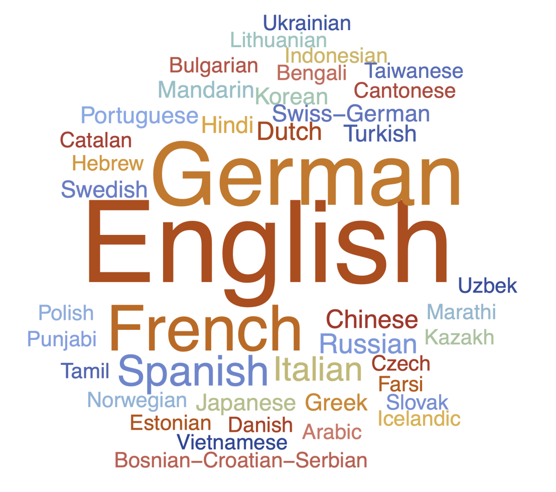 Word cloud representation of languages spoken by the participants of the 2021 D-BSSE Diversity Survey
