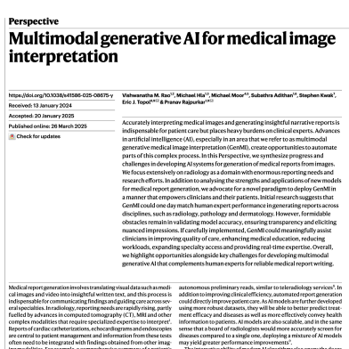 First page of the Perspective paper "Multimodal generative AI for medical image interpretation"