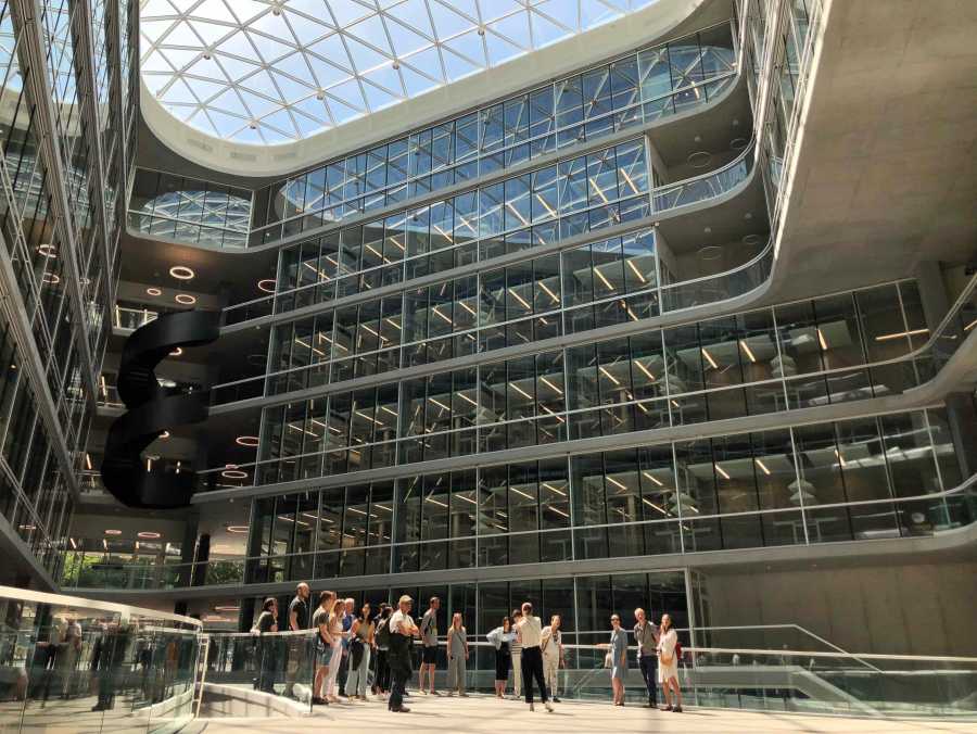 Enlarged view: view of a guided group in the BSS atrium