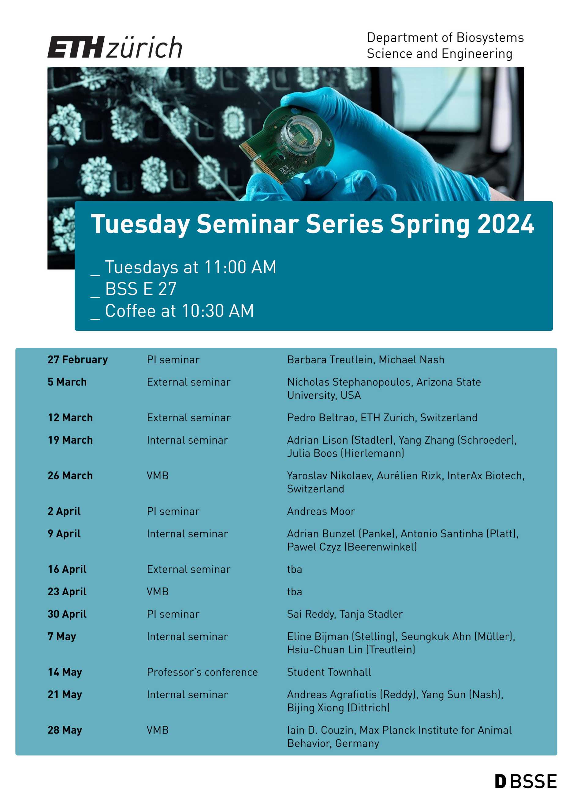 Program D-BSSE Spring 2024 Tuesday Seminar Series & Digital Campus